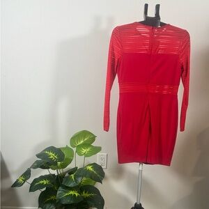 bebe Striking Red Long Sleeve Dress